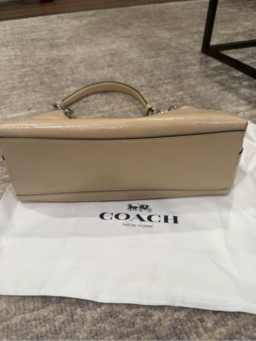Coach Shiny Pebbled Leather Shoulder Bag in Beige - Picture 3 of 5